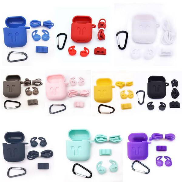 5 in 1 Silicone Case for Airpods Earphone wireless Bluetooth earphone sleeve protector cover Shock Proof Strap Accessories Kits