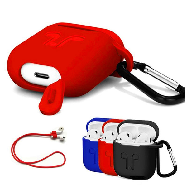 For Apple AirPods Protective Shockproof Silicone Case Pouch With Anti-lost Strap Dust Plug For iPhone Bluetooth Earphone