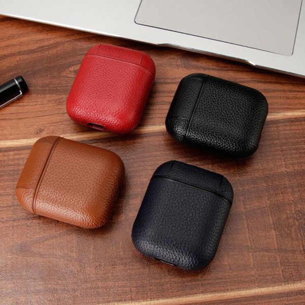 For Apple AirPods PU Leather Case Protective Shockproof Charging Portable Earphone Cover Cases With Anti-lost Hanging Keychain