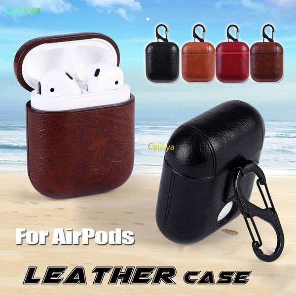 For Airpods Cases Protective Cover PU Leather Hook Clasp Keychain Anti Lost Fashion headphoens Apple airpod Earphone Case Protector