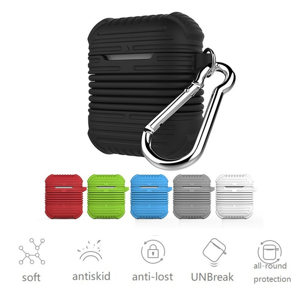 HOT 3 in 1 Protective Silicone Case Cover for Airpods with Anti Lost Silicone Strap+ Hook for Airpod