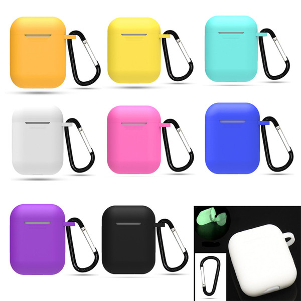 Luminous Silicone Case Key buckle Soft TPU Ultra Thin Protector Cover Pouch for Apple Airpods Air pods i9S Wireless Earphone Shell GSZ512