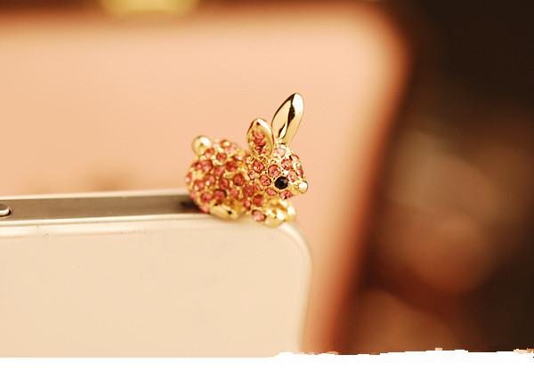 Cute Rabbit With Diamond Dustproof Plug Caps Cell Phone Accessories3.5mm Earphone Dust Plug Dachshund For ipphone6 6P For Samsung