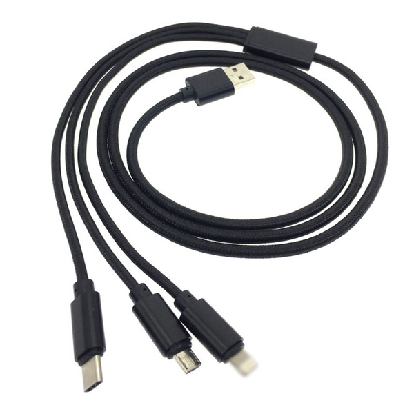 3 in 1 Type c Usb C Micro Cable Braided Nylon usb data charging cable for samsung S9 S8 iPhone 7 8 x