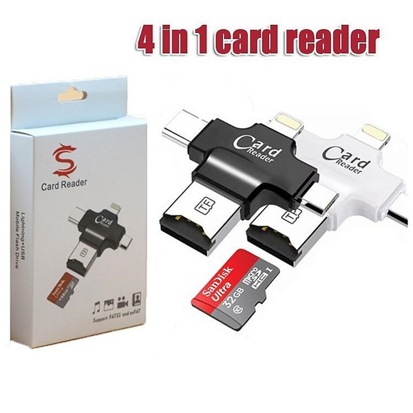 4 in 1 Type-c/iphone/Micro USB/USB 2.0 Memory Card Reader Micro SD Card Reader for Android /iphone OTG Card reader