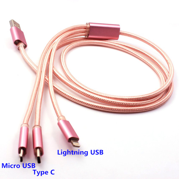 3 in 1 Braided Usb Cable 1.2M Type c Micro usb charging cable for samsung s6 s7 huawei phone 7 8 x