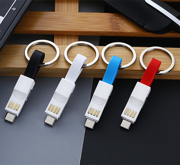 3 in 1 Key Phone Chain USB Magnetic Charging Cable Sync Data Cable For iPhone Android Type-C Mini Portable Mobile Phone Charger