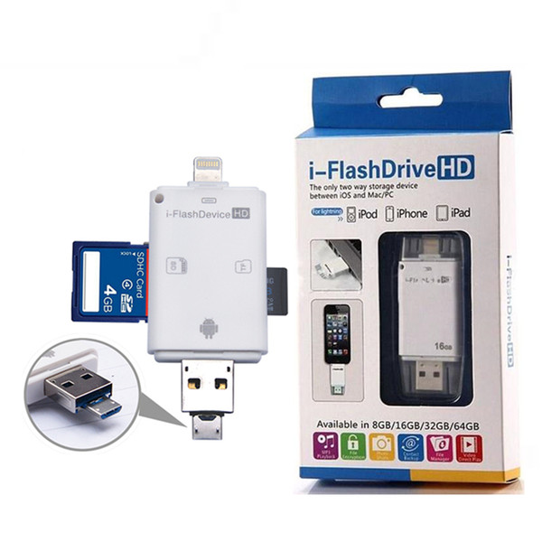 3 in 1 iFlash Drive USB Micro SD SDHC TF Card Reader Writer for iPhone 8 7 6 5 Android Phones