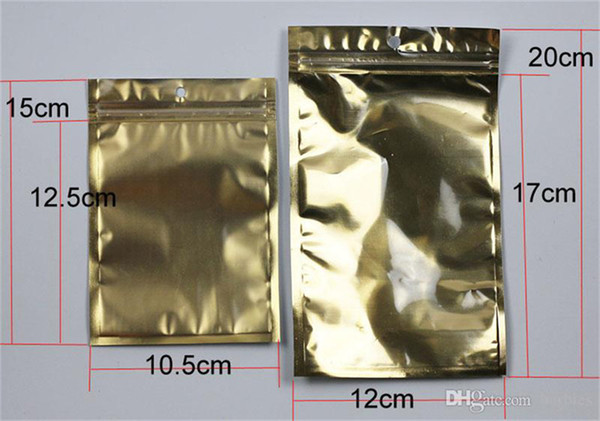 Golden silver Aluminum Foil / Clear Resealable Zipper Plastic Retail Pack Package Bag Zip Lock Bag Retail Packaging for phone case cables