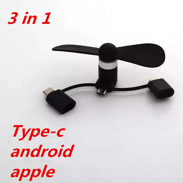 3 in 1 Portable Large Wind Mute Mini USB Type-C android and iphone Cooling Fan For 6s plus 7 8 X For Samsung phone