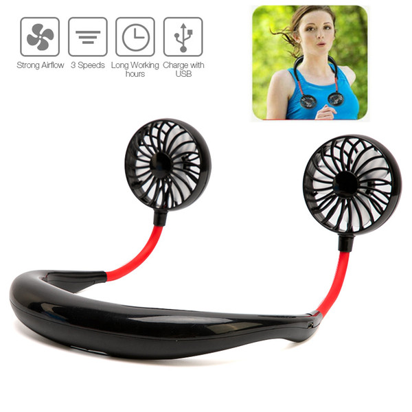 Portable Sport Fan Hand Free Personal Mini Fan USB Rechargeable Neck Fan Dual Cooling 360 Degree Adjustment Head Lazy Neck Hanging Fans