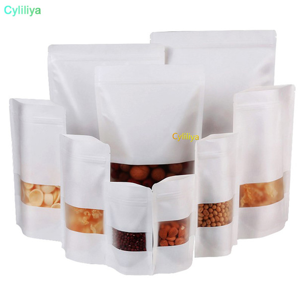 Moisture-proof Bags,Kraft Paper with three layer white color, Ziplock Packaging Bag for Snack Candy Cookie baking