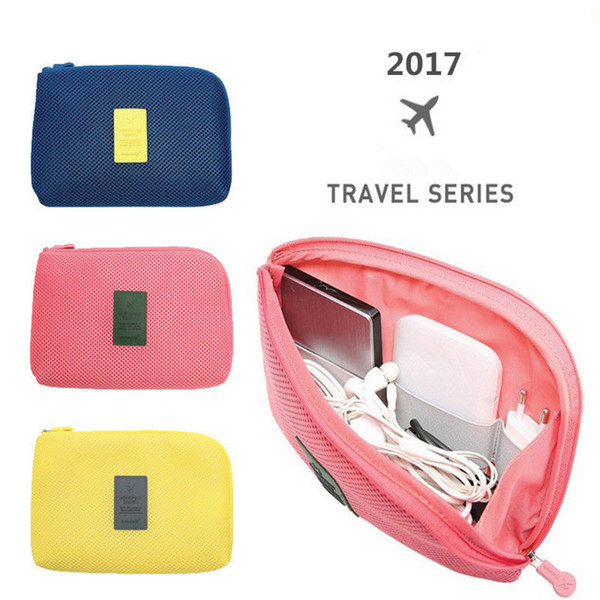 Sugar Color Travel Storage Bag Zipper Square Cable Pouch Nylon For Cable Charger Adapter Tablet PC Lipstick