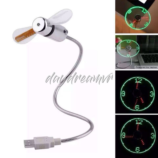 Portable USB fan Flexible Time LED Light Cool Gadget flexible usb mini fan for the same paragraph with clock with retail package