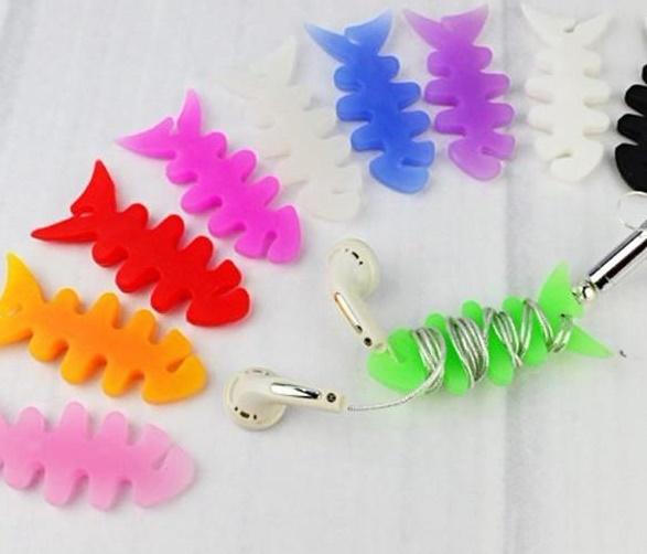 Fishbone Silicone rubber fish bone earphones headphone cable bobbin winder cord winder cable holder for MP3 MP4 free DHL