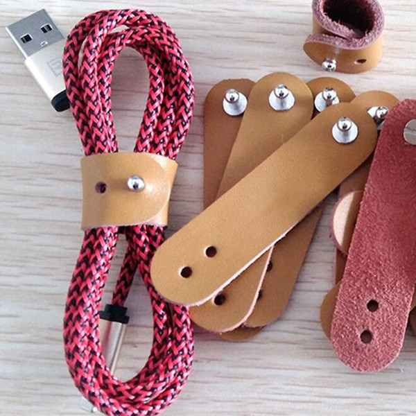 Creative Leather Cable Roller for Iphone Portable Earphone line for Mobile phone Cable take in use cable tidy wirding thread tool