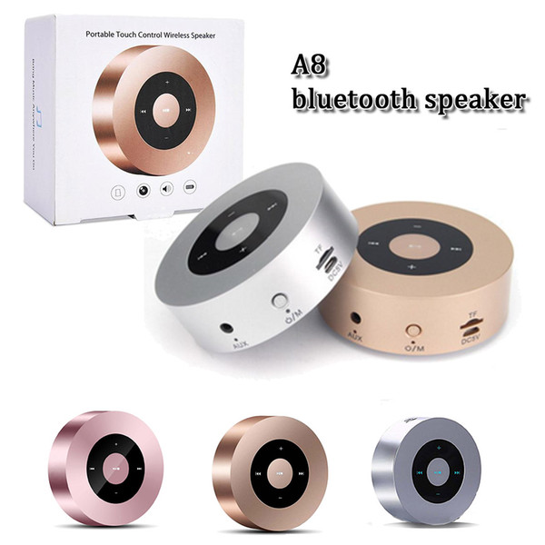 Fashion Top quality bluetooth wireless A8 speaker super bass touch keys smart MP3 music speaker handfree with MIC surpport sd card speakers