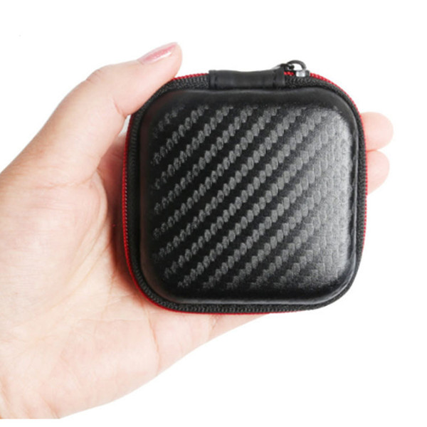 Carbon Fiber Zipper Bag for Earphone Cable Mini Box SD Card Portable Coin Purse Headphone Bag Carrying Pouch Pocket Hard Case