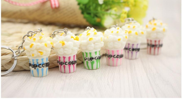 Simulation Artificial Food Keychain Popcorn Bowlful Key Pendant Keyring Novelty Colorful Key Chain For Women Gilrs Jewelry New