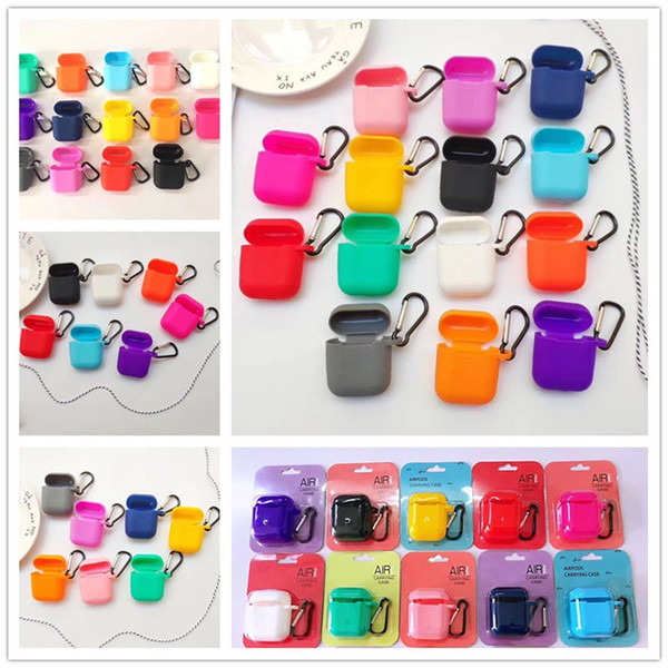 For Apple AirPods Protective Shockproof Silicone Case Pouch With Anti-lost Strap Dust Plug Retail Package For iPhone xs airpods Cover