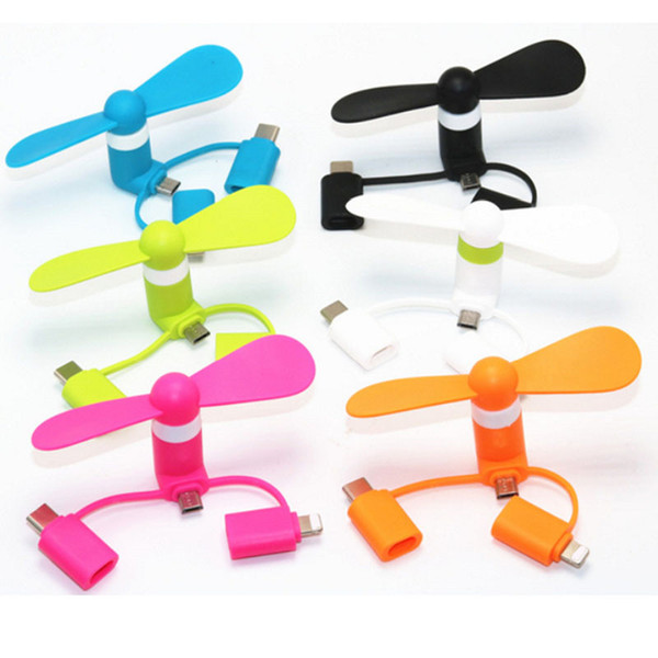 3 in 1 Micro Portable USB Mini Fan Phone Accessory For Iphone Android Smartphone Random Color With OPP Bag 1pc