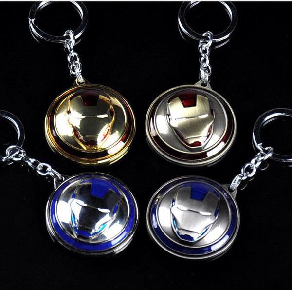 4pcs Rotate The Avengers Age of Ultron Iron Man Keychain Hulkbuster Portrait 3D Gold Metal Hot gift key ring chian holder for car souvenirs