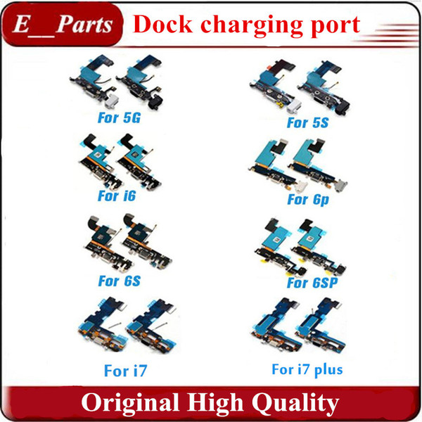 100% Original Dock Charging Connector Charging Port Flex Cable Replacement For iPhone 5 5s 6 6s 6 Plus 6s Plus 7 7plus with Free Shipping