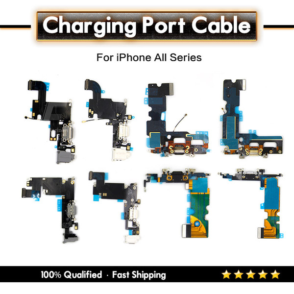 For iPhone 5 6 7 8 USB Charging Port Dock Connector Flex Cable + Microphone Replacement & Free Shiping