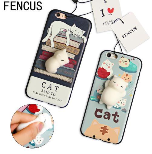 FENCUS Squishy Mobile phone Cases Cute 3D Soft Lazy Cat Cartoon phone Back Cover Shell For iphone 5 5s SE 6 6s 6 plus 7 7Plus