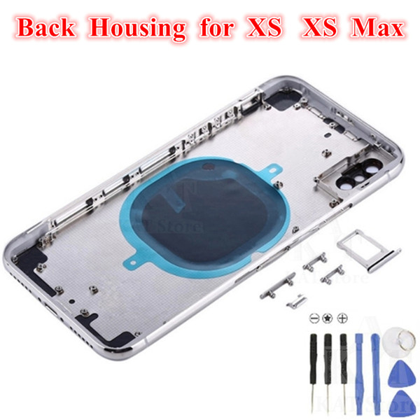 For iPhone XS XS Max Back Battery Door Glass Full Housing Middle Frame Panel Cover Chassis Side Buttons SIM Tray Replacement with Logo