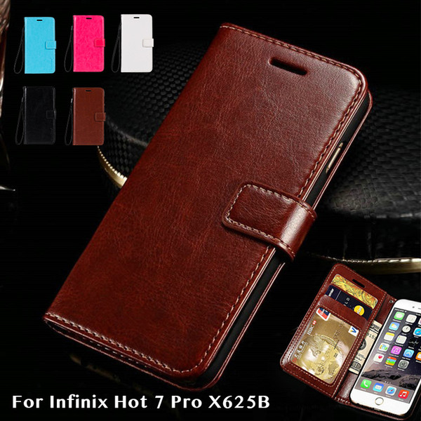 Infinix Hot 7 Pro X625B Crazy Horse Wallet Card Cell Phone Leather Case Holster Bracket 4045