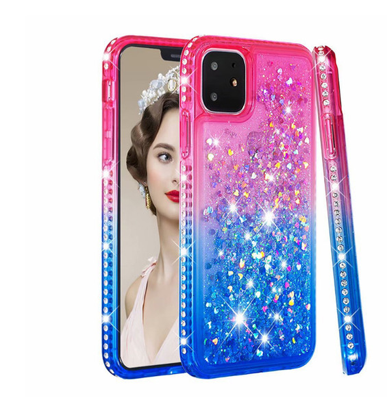 For iPhone 11 pro max Case Luxury Quicksand Liquid Case Bling Sequin Glitter Diamond Hard Back Cove