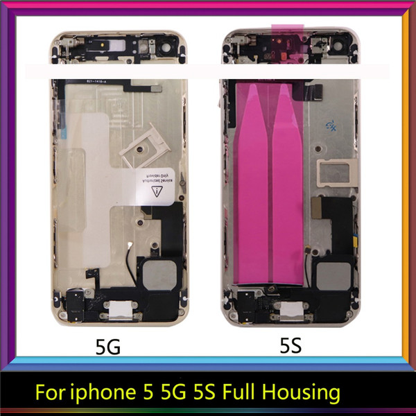 For IPhone 5 5G 5S 5SE Back Middle Frame Chassis Assembly Battery Cover Door Rear with Flex Cable+Free DHL shipping