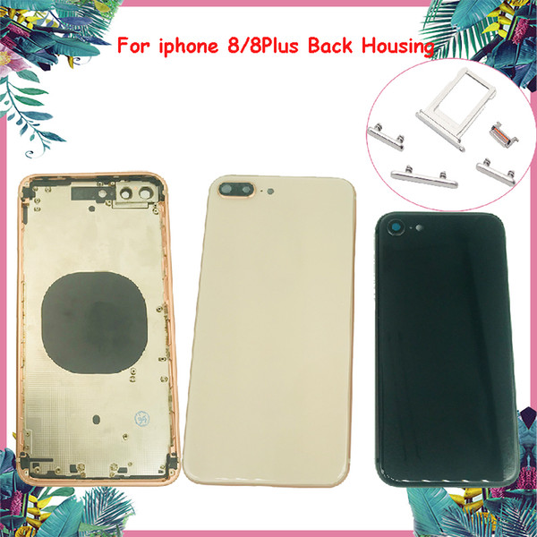 Newest Back Housing For iphone 8 8 Plus Glass Material Battery Back Cover Side Button+SIM Tray Back Frame Replacement Rear Door Case DHL