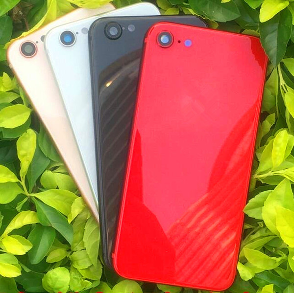 For iPhone 6 6S 7 Plus Back Housing Like iPhone 8 Style Gold Black White Red Metal Glass Rear Cover with Side Buttons