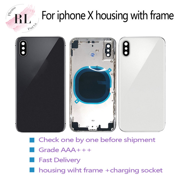 Replacement battery door back cover chassis for iphone X housing half back door frame with card tray + buttons