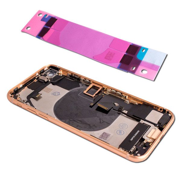 For iPhone 8 With Middle Frame Back Battery Cover Rear Door Assembly Install Original Flex Cable Vibrator Loudspeaker screws sponge