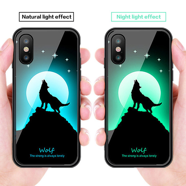 Fluorescent tempered glass case ACMBO ultra-thin light soft TPU shockproof scratch protection cover for Apple iPhone X Samsung S9 - Wolf