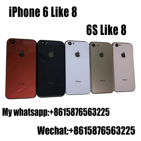 For iPhone 6 like 8 Back Housing Like iPhone 8 Style Gold Black White Red Metal Glass Rear Cover with Side Buttons