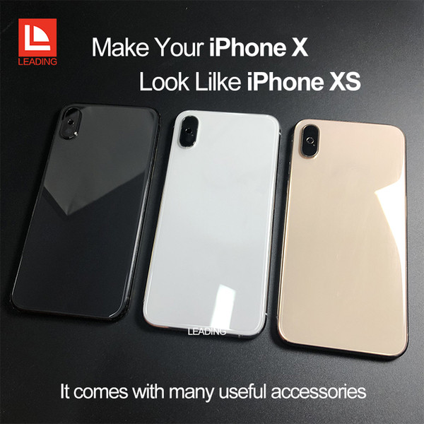 For iPhone X Back Housing Cover Look Like iPhone XS Style Aluminum Glass Back Cover Replacement with Buttons Tools