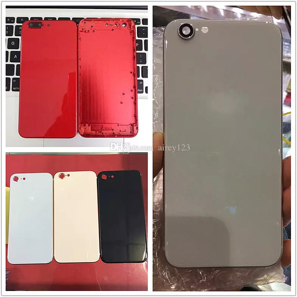 For iPhone 6 6S 7 Plus Back Housing to iPhone 8 Style Metal Glass Full Red Rear Cover with Side Keys Like 8+