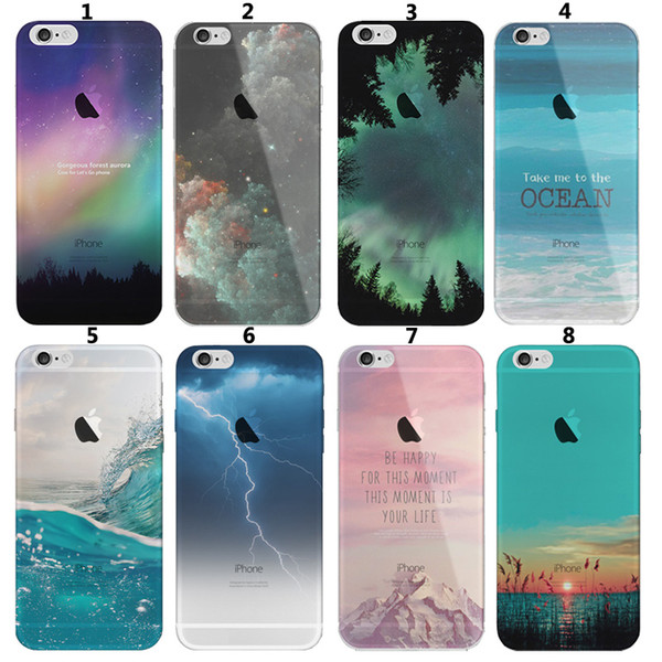 For Apple iphone 8 8 X plus 7 plus 6S silicone coloured drawing case landscape Plating TPU Clear cell phone cases