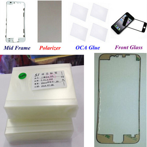 Front Outer Glass LCD Replacement Lens + OCA Glue + Polarizer Film +Mid Frame Bezel LCD Holder for iphone 6 6s