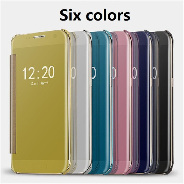 Official Case Electroplate Clear Smart Mirror View Flip Cover Sleep wake Phone Case Screen Protector For Galaxy S6 S6 edge S8 plus S7 edge