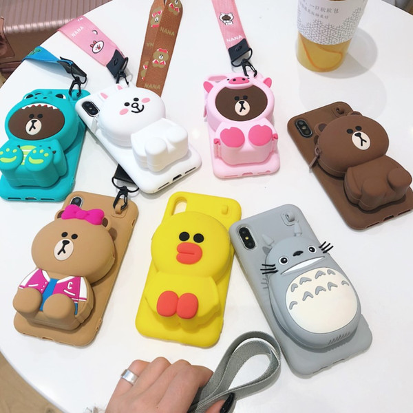 Cute Cartoon Bear Duckling And Bunny Silicone Mobile Phone Case With Coin Purse I6s/7/8Plus/X