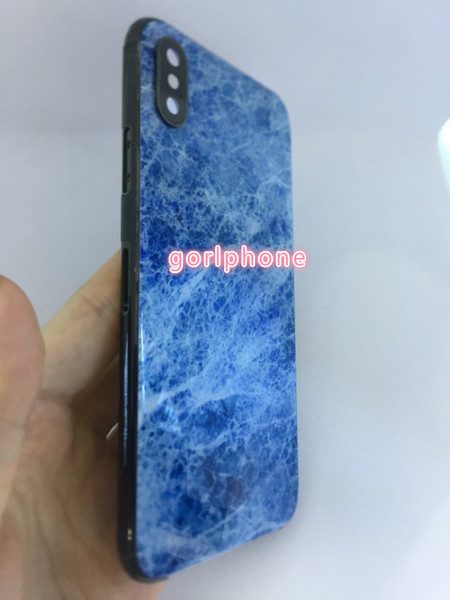 for iphone X original shiny jet black Housing with Metal Frame Battery Door Replacement full set with marble back