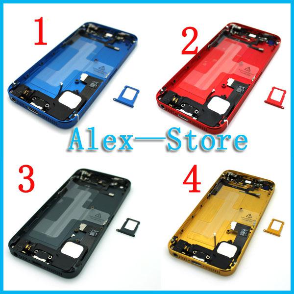 Wholesale-for iPhone 5 Color back housing assembly Plated Chassis Middle Frame Assembly With Flex Cable and Other Repairment Parts