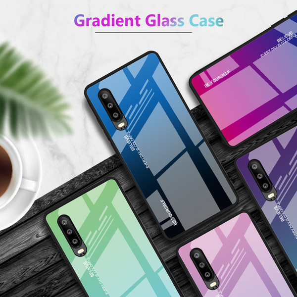 Huawei P30/Pro Phone Case New Gradient mirror And Toughened Glass Personality Creative Fashion Anti-drop No Handprint Scatch-resistant F