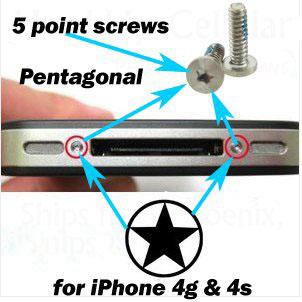 100% Brand New Original 5-Point Star Pentagonal Bottom Dock Connector Screw For iPhone 4 4G 4S Pentalobe Screws