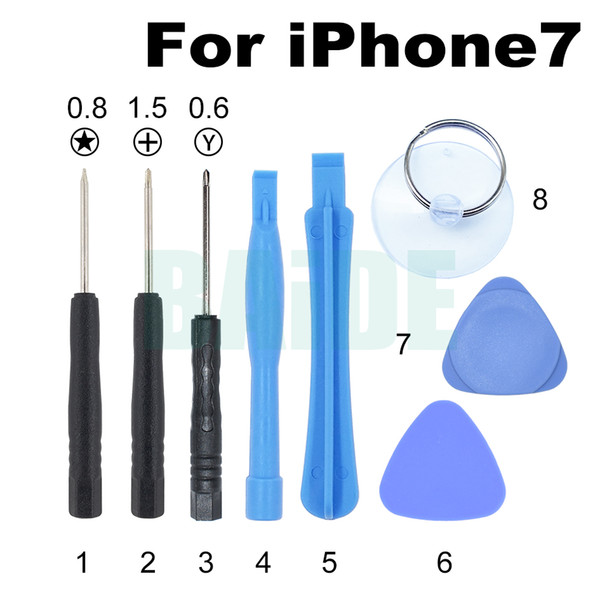 8 in 1 Mini Tool Set For iPhone7 7Plus Opening Tools Kit With 0.6Y 1.5 Phillips 0.8 Pentalobe Black Screwdriver Repair Tool 300set/lot